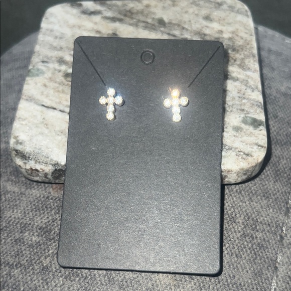 Jewelry - Sparkling Gold Tone Cross Earrings